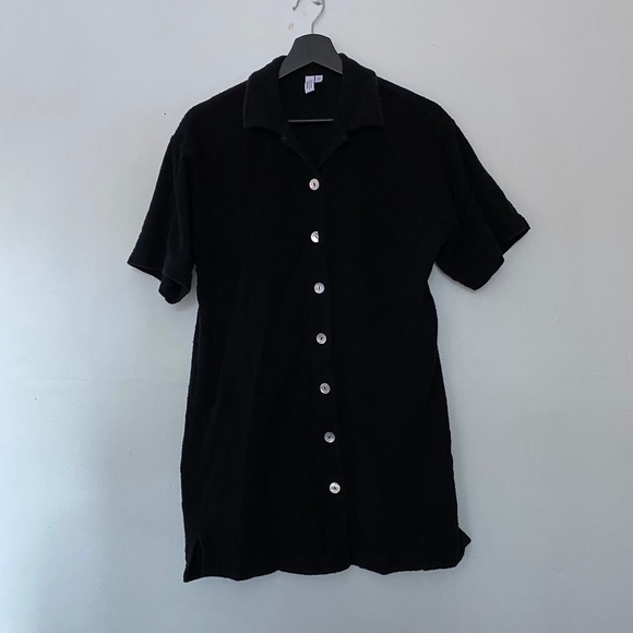 & Other Stories Terry Cloth Black Button Front Swim Coverup Mini Dress - Picture 1 of 5